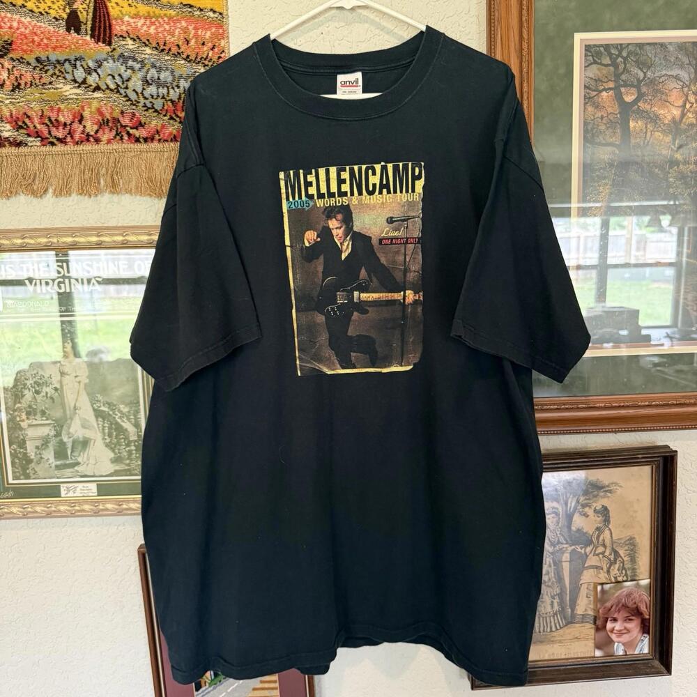 Vintage 2005 John Mellencamp Words And Music Black Rock Tour Shirt Size 2XL